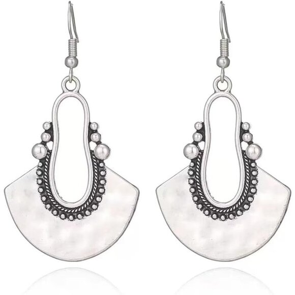 Silver Fan Boho Dangle Handmade Vintage Cute Long  Statement Earring for Women - Picture 1 of 9